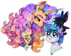 Size: 1900x1500 | Tagged: safe, artist:njeekyo, derpibooru import, oc, unofficial characters only, bird, crow, pony, unicorn, bust, commission, duo, female, freckles, image, mare, png, sparkles