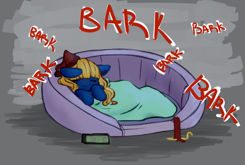 Size: 943x635 | Tagged: safe, artist:ghostyglue, derpibooru import, oc, oc:ghostyglue, oc:snus, earth pony, annoyed, blanket, blue fur, candle, clone, dog bed, funny, hat, image, nightcap, offscreen character, png, simple background, sleepy, yellow mane