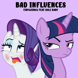 Size: 1920x1920 | Tagged: safe, artist:edy_january, artist:phucknuckl, derpibooru import, editor:edy_january, rarity, twilight sparkle, twilight sparkle (alicorn), alicorn, pony, unicorn, album, album cover, angry, bad influences (songs), bali baby, blushing, double bitch, duo, duo female, female, g4, image, lesbian, looking at each other, looking at someone, mare, music, open mouth, parody, png, purple background, rapper, rapping, raribitch, ship:rarilight, shipping, simple background, song, tinywiings, twilight bitch, vector used, vulgar description