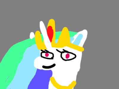 Size: 400x300 | Tagged: safe, artist:goofyartist4451, derpibooru import, princess celestia, bust, crown, ear fluff, g4, goofy, gray background, horn, image, jewelry, long horn, multicolored hair, png, regalia, simple background, smiling