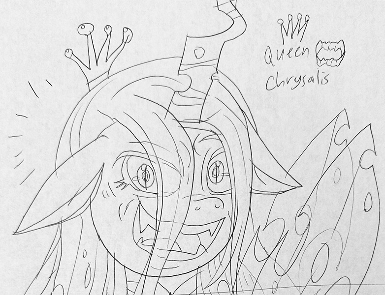 Size: 2225x1708 | Tagged: safe, derpibooru import, queen chrysalis, changeling, changeling queen, female, image, jpeg, solo, traditional art