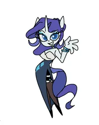 Size: 1030x1293 | Tagged: safe, artist:lizbee0820, derpibooru import, anthro, plantigrade anthro, pony, unicorn, blue eyes, bracelet, choker, clothes, dress, eyeshadow, female, grin, horn, image, jewelry, makeup, png, purple hair, purple tail, simple background, smiling, socks, solo, stockings, tail, teeth, thigh highs, waving, wavy hair, wavy tail, white background