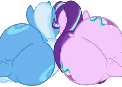 Size: 7645x5499 | Tagged: suggestive, artist:duskyzombie, derpibooru import, starlight glimmer, trixie, pony, unicorn, butt, dock, duo, duo female, female, glimmer glutes, huge butt, image, large butt, mare, plot, png, simple background, tail, the ass was fat, the great and powerful ass, transparent background