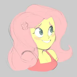 Size: 1650x1650 | Tagged: safe, artist:foxgoo, fluttershy, equestria girls, blushing, bust, clothes, eyebrows, image, png, simple background, smiling, tanktop