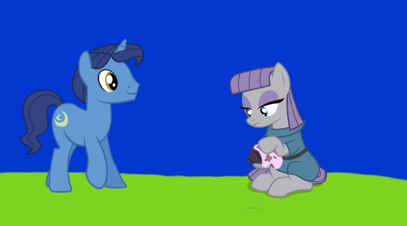 Size: 1080x599 | Tagged: safe, screencap, maud pie, night light, earth pony, pony, unicorn, series:maud knows best, series:mlp animation's short films, cleaning, duo, image, jpeg, rock