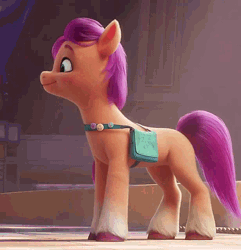 Size: 616x640 | Tagged: safe, derpibooru import, screencap, sunny starscout, zipp storm, earth pony, pony, g5, my little pony: a new generation, spoiler:g5, spoiler:my little pony: a new generation, animated, bag, cute, excited, gif, happy, image, saddle bag, sunnybetes, zephyr heights
