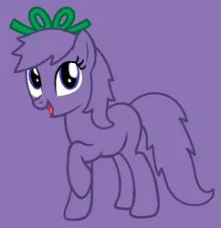 Size: 536x554 | Tagged: safe, artist:caecii, artist:spitfirethepegasusfan39, ponerpics import, ponified, earth pony, pony, adult blank flank, base used, blank flank, bow, clothes, female, g4, hair bow, hair ribbon, image, little miss, little miss naughty, mare, mr. men, mr. men little miss, naughty, open mouth, open smile, png, purple background, raised hoof, raised leg, ribbon, simple background, smiling, solo