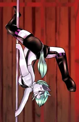 Size: 1319x2048 | Tagged: suggestive, artist:cozziesart, ponerpics import, ponybooru import, oc, unofficial characters only, anthro, clothes, image, jpeg, latex, latex socks, socks, stripper pole