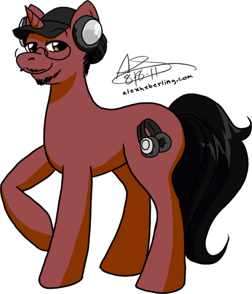 Size: 2268x2644 | Tagged: dead source, safe, artist:alex-heberling, derpibooru import, ponified, pony, unicorn, glasses, hat, headphones, image, male, paw dugan, png, raised hoof, simple background, solo, stallion, tgwtg, transparent background