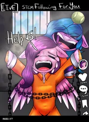 Size: 1487x2048 | Tagged: safe, artist:cozziesart, ponerpics import, ponybooru import, izzy moonbow, pipp petals, pony, g5, clothes, image, jpeg, prison outfit