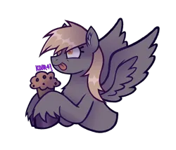 Size: 4134x3541 | Tagged: safe, artist:mxmx fw, derpibooru import, derpy hooves, pegasus, pony, chest fluff, cute, derpabetes, food, happy, image, muffin, png, simple background, solo, spread wings, sticker, tongue out, transparent background, unshorn fetlocks, wings