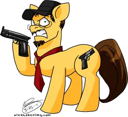 Size: 2390x2175 | Tagged: dead source, safe, artist:alex-heberling, derpibooru import, ponified, earth pony, pony, doug walker, glasses, gun, image, male, necktie, nostalgia critic, png, simple background, solo, stallion, tgwtg, transparent background, weapon