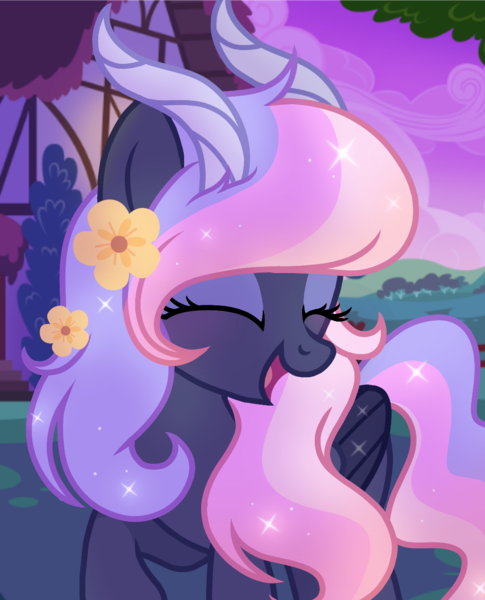 Size: 1080x1336 | Tagged: safe, artist:cstrawberrymilk, derpibooru import, oc, oc:day dreamer, pegasus, pony, female, flower, flower in hair, horns, image, mare, png, solo