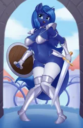 Size: 1500x2300 | Tagged: suggestive, artist:junglemango, derpibooru import, princess luna, alicorn, anthro, armor, breasts, busty princess luna, clothes, cosplay, costume, female, gloves, image, milf, png, unconvincing armor, useless clothing, wide hips