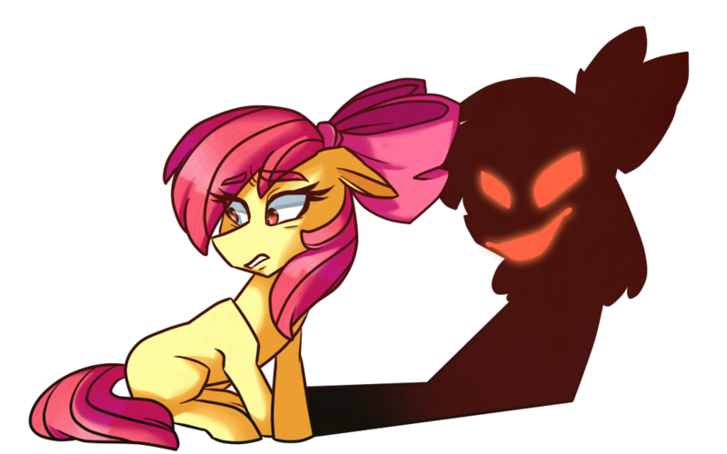 Size: 1039x650 | Tagged: safe, artist:ajue, ponerpics import, ponybooru import, apple bloom, earth pony, pony, bloom and gloom, female, filly, foal, image, png, shadow, shadow bloom, simple background, sitting, solo, transparent background