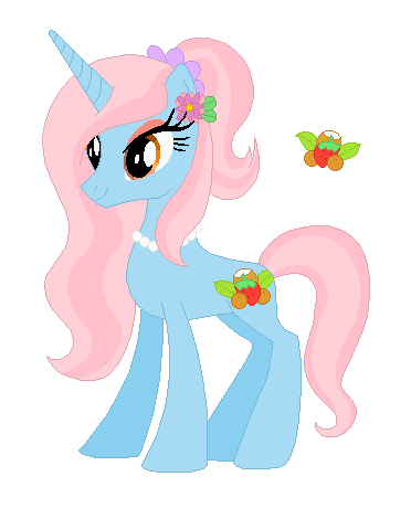 Size: 372x460 | Tagged: safe, artist:selenaede, artist:user15432, derpibooru import, oc, oc:coconut berry, pony, unicorn, base used, coconut, cutie mark, flower, flower in hair, food, g4, image, jewelry, necklace, pearl necklace, png, ponytail, simple background, smiling, solo, strawberry, transparent background