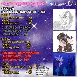 Size: 4096x4096 | Tagged: safe, artist:juniverse, derpibooru import, oc, oc:juniverse, alicorn, earth pony, pegasus, pony, unicorn, advertisement, advertising, colored, colored sketch, commision open, commission, commission example, commission info, full body, headshot commission, image, png, price sheet, prices, sketch