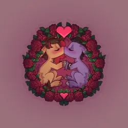Size: 2000x2000 | Tagged: safe, artist:lionbun, derpibooru import, oc, oc:dreamheart, oc:screaming heart, pony, blushing, chibi, commission, cute, female, flower, hearts and hooves day, holiday, image, jewelry, kissing, male, mare, married couple, png, ring, rose, stallion, valentine's day, wedding ring, wreath, ych result