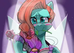 Size: 1754x1240 | Tagged: safe, artist:jully-park, derpibooru import, pony, g5, my little pony: tell your tale, benzo, explicit source, female, flower, flower in mouth, image, jazz hooves, jpeg, mare, mouth hold, solo