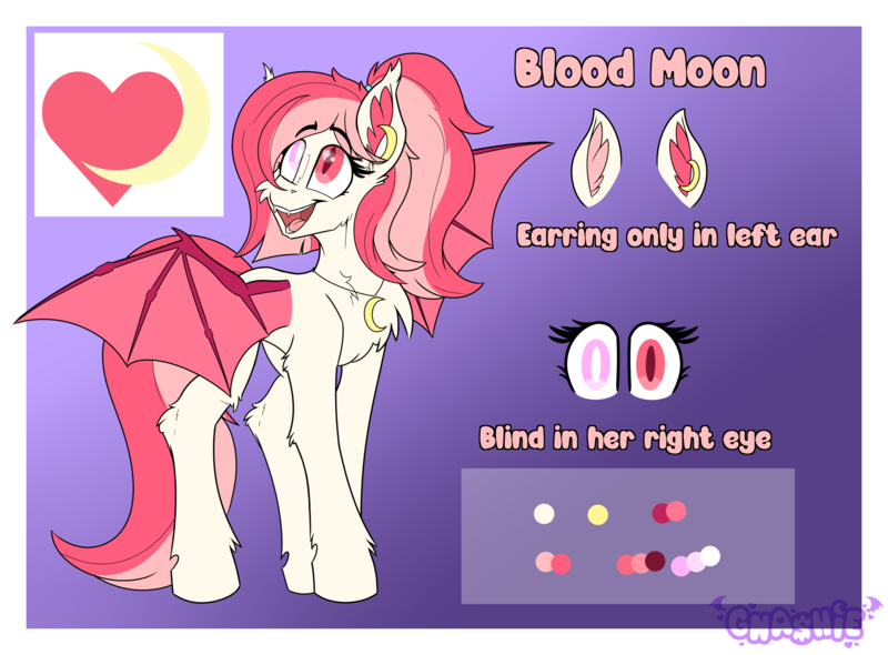 Size: 3380x2492 | Tagged: safe, artist:gnashie, derpibooru import, oc, oc:blood moon, unofficial characters only, bat pony, bat pony oc, bat wings, blind eye, cutie mark, ear piercing, earring, image, jewelry, necklace, open mouth, piercing, png, reference sheet, spread wings, text, wings