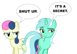 Size: 1588x1123 | Tagged: safe, derpibooru import, bon bon, lyra heartstrings, sweetie drops, bon bon is not amused, duo, duo female, female, image, jpeg, reference to another series, simpsons did it, speech bubble, the simpsons, unamused