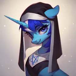 Size: 1024x1024 | Tagged: safe, ai content, derpibooru import, machine learning generated, prompter:airus, minuette, unicorn, image, nun, pentagram, png