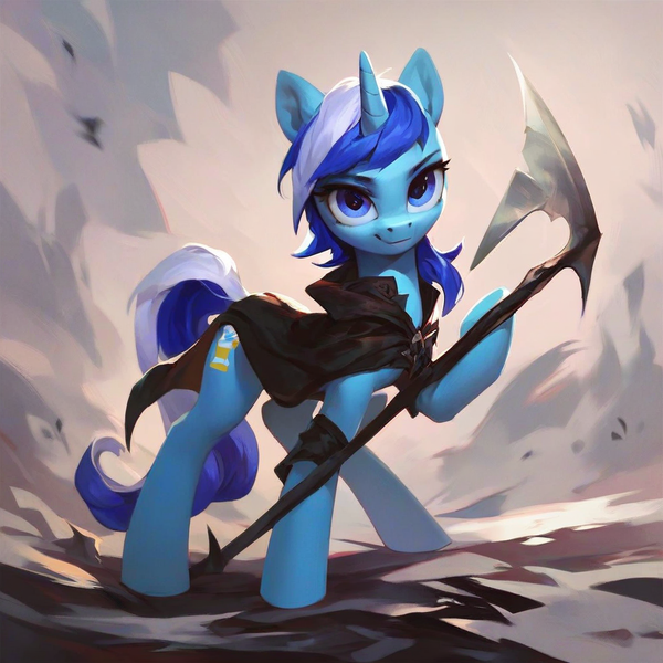 Size: 1024x1024 | Tagged: safe, ai content, derpibooru import, machine learning generated, prompter:airus, minuette, unicorn, artificial intelligence, grim reaper, image, png
