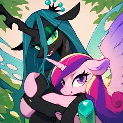 Size: 1024x1024 | Tagged: safe, ai content, derpibooru import, machine learning generated, prompter:airus, princess cadance, queen chrysalis, pony, image, png