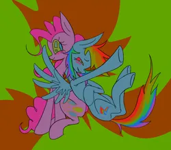 Size: 1229x1075 | Tagged: safe, artist:junglicious64, derpibooru import, pinkie pie, rainbow dash, earth pony, pegasus, blushing, duo, duo female, female, g4, image, jpeg, lesbian, looking at each other, looking at someone, pinkiedash, saturated, shipping, smiling