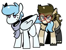 Size: 1204x912 | Tagged: safe, artist:lrusu, derpibooru import, oc, oc:file folder, oc:paladin, unofficial characters only, earth pony, pegasus, pony, biting, clothes, gay, glasses, image, leg warmers, male, png, scarf, simple background, stallion, transparent background