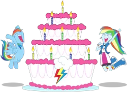 Size: 5530x4000 | Tagged: safe, artist:octosquish7260, derpibooru import, rainbow dash, human, pegasus, pony, equestria girls, birthday, birthday cake, cake, female, food, g4, image, png, rainbow dash day, simple background, solo, transparent background