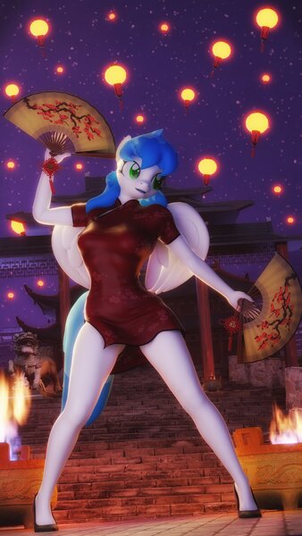 Size: 2160x3840 | Tagged: oc name needed, safe, alternate version, artist:artempredator, derpibooru import, oc, unofficial characters only, anthro, pegasus, plantigrade anthro, 3d, alternate character, breasts, chinese dress, clothes, commission, dress, feet, female, image, japan, jpeg, solo, source filmmaker, ych result