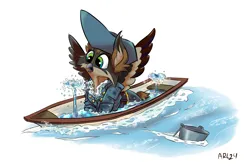 Size: 5206x3460 | Tagged: safe, artist:lytlethelemur, derpibooru import, oc, unofficial characters only, gryphon, boat, bucket, griffon oc, image, jpeg, pirate, sinking ship, solo