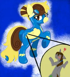 Size: 3672x4084 | Tagged: suggestive, artist:twiny dust, derpibooru import, oc, oc:countess sweet bun, oc:dust, unofficial characters only, pegasus, pony, unicorn, ^^, blushing, brown eyes, brown mane, butt, clothes, cute, digital art, eyes closed, female, flank, frog (hoof), gift art, goggles, gradient background, hair bun, heart, image, looking at you, looking back, looking back at you, male, mare, micro, phone drawing, plot, png, ponytail, scar, shrunk, signature, smiling, smiling at you, stallion, tiny, tiny ponies, trapped, trapped in clothing, two toned mane, underhoof, uniform, wonderbolts uniform