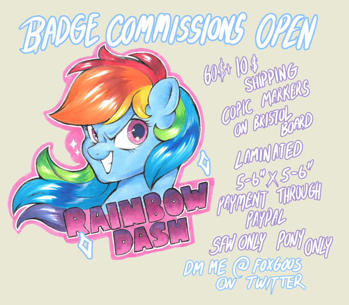 Size: 2048x1791 | Tagged: safe, artist:foxgoo, rainbow dash, pegasus, pony, advertisement, bust, faic, female, frown, image, mare, png, smug, smugdash, solo, text