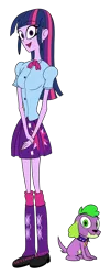 Size: 1280x3185 | Tagged: safe, artist:artthriller94, derpibooru import, spike, spike the regular dog, twilight sparkle, dog, equestria girls, clothes, image, leg warmers, png, simple background, skirt, style emulation, transparent background, vivziepop