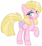 Size: 1293x1422 | Tagged: safe, artist:sinamuna, derpibooru import, oc, oc:daffodil sky, unofficial characters only, pegasus, pony, au:equuis, base used, blonde hair, blue eyes, blushing, image, png, redesign, smiling, solo