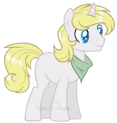 Size: 1349x1425 | Tagged: safe, artist:sinamuna, derpibooru import, oc, oc:flurry canvas, unofficial characters only, pony, unicorn, au:equuis, bandana, base used, blonde hair, blue eyes, image, male, png, redesign, smiling, solo, stallion