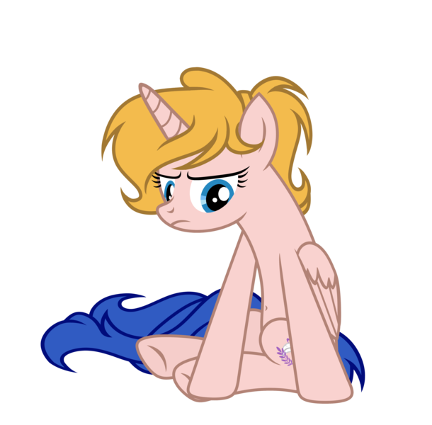 Size: 4645x4570 | Tagged: safe, artist:equestria secret guard, derpibooru import, oc, oc:milia, alicorn, pony, alicorn oc, annoyed, belly button, female, horn, image, mare, png, pony oc, simple background, sitting, transparent background, unhappy, wings