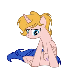 Size: 4645x4570 | Tagged: safe, artist:equestria secret guard, derpibooru import, oc, oc:milia, alicorn, pony, alicorn oc, annoyed, belly button, female, horn, image, mare, png, pony oc, simple background, sitting, transparent background, unhappy, wings