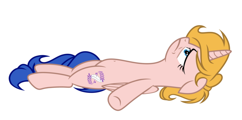 Size: 5865x2912 | Tagged: safe, artist:equestria secret guard, derpibooru import, oc, oc:milia, alicorn, pony, alicorn oc, belly button, female, horn, image, lying down, mare, png, pony oc, simple background, transparent background, unhappy, wings