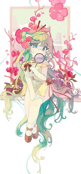 Size: 1927x4096 | Tagged: safe, artist:saxopi, derpibooru import, oc, unofficial characters only, earth pony, pony, semi-anthro, chinese new year, clothes, dress, eyebrows, eyebrows visible through hair, female, flower, image, jpeg, lunar new year, mare, simple background, sitting, solo, white background