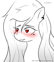 Size: 1900x2171 | Tagged: safe, artist:amaruarts, derpibooru import, oc, unofficial characters only, pony, blushing, bust, ear piercing, heart, heart eyes, high res, image, partial color, piercing, png, portrait, solo, wingding eyes