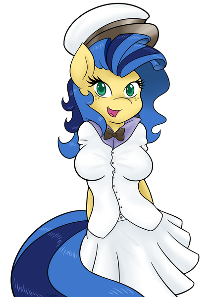 Size: 4302x6000 | Tagged: safe, artist:ambris, derpibooru import, oc, oc:milky way, unofficial characters only, anthro, pony, absurd resolution, bowtie, clothes, dress, explicit source, female, hat, image, looking at you, mare, multiple variants, png, simple background, solo, white background