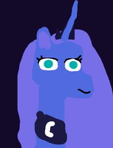 Size: 230x300 | Tagged: safe, artist:goofyartist4451, derpibooru import, princess luna, alicorn, blue eyes, crown, dark background, ear fluff, g4, goofy, horn, image, jewelry, long horn, png, regalia, simple background, smiling