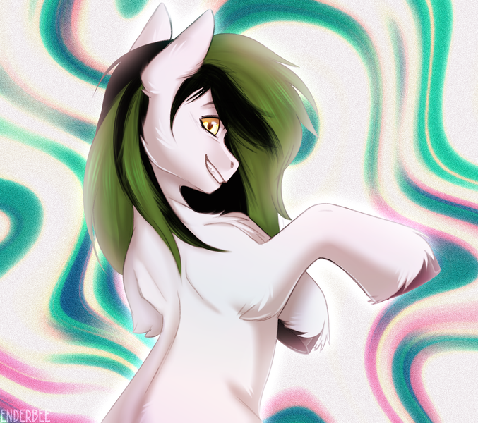 Size: 2707x2400 | Tagged: safe, artist:enderbee, derpibooru import, oc, oc:trance sequence, earth pony, pony, abstract background, half body, hooves, image, png, solo