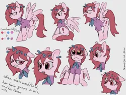 Size: 4096x3072 | Tagged: safe, artist:metaruscarlet, derpibooru import, oc, oc:metaru scarlet, unofficial characters only, pegasus, pony, angry, clothes, crying, cutie mark, english, flower, flower in hair, gray background, image, open mouth, pegasus oc, png, sad, simple background, spread wings, teary eyes, teeth, wings, yelling