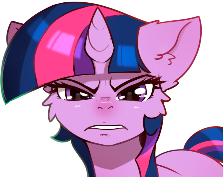 Size: 1364x1085 | Tagged: safe, artist:alcor, derpibooru import, twilight sparkle, unicorn, angry, cheek fluff, ear fluff, image, looking at you, png, simple background, transparent background, unicorn twilight