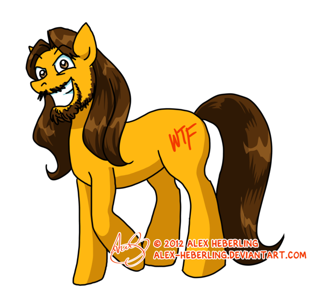 Size: 2545x2356 | Tagged: dead source, safe, artist:alex-heberling, derpibooru import, ponified, earth pony, pony, facial hair, grin, image, male, nash, nash bozard, png, raised hoof, simple background, smiling, solo, stallion, tgwtg, transparent background, vulgar