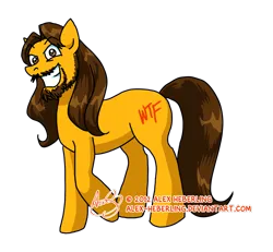 Size: 2545x2356 | Tagged: dead source, safe, artist:alex-heberling, derpibooru import, ponified, earth pony, pony, facial hair, grin, image, male, nash, nash bozard, png, raised hoof, simple background, smiling, solo, stallion, tgwtg, transparent background, vulgar